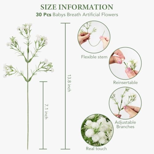 30 Pcs Babys Breath Artificial Flowers,White Baby Breath Fake Flowers Bulk | gallery