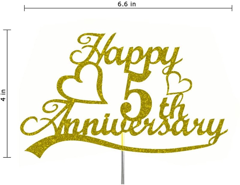 5th Anniversary Cake Topper Gold Glitter, 5 Wedding Anniversary Party Decoration gallery