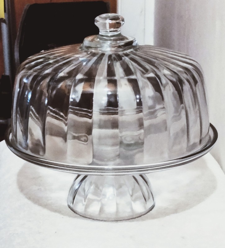 New Elegant Quality Glass Cake Stand With Glass Ribbed Top Glass 3/8″ 11″Tall