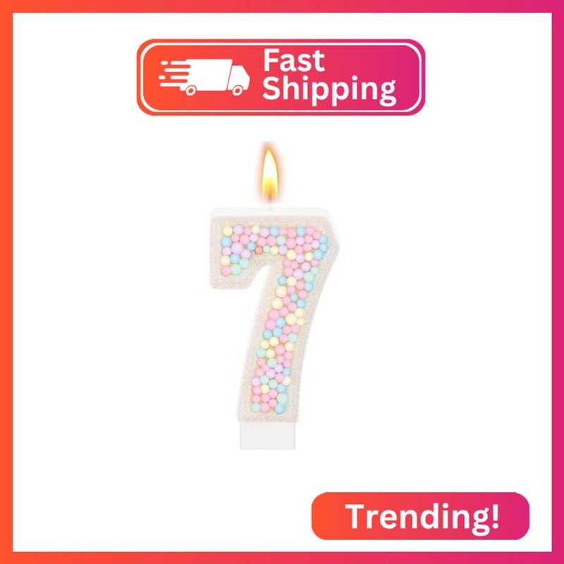 MTLEE Number 7 Candle Pastel Macaron Glitter 3D Rainbow Birthday Number Candle C