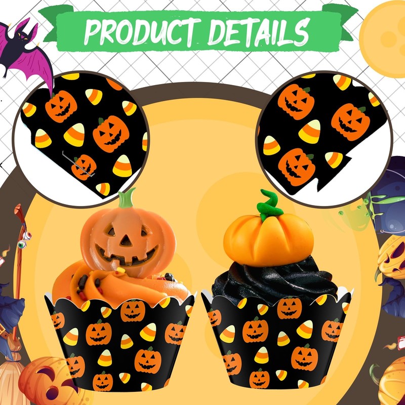 Domensi 100 Pcs Halloween Pumpkin Cupcake Wrappers Pumpkin, Black Yellow gallery
