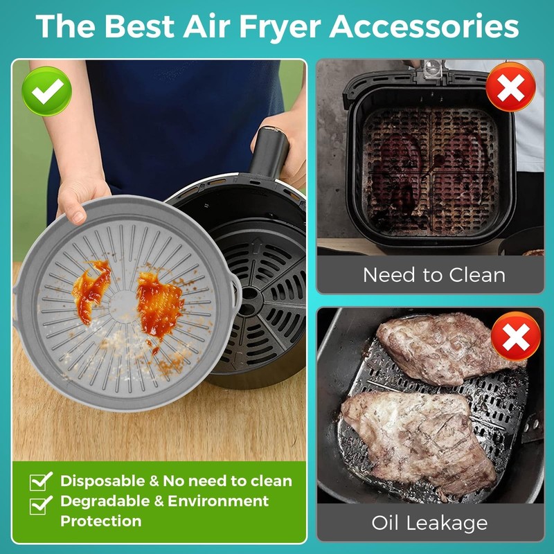 Square Silicone Air Fryer Liners - 8 Inch Reusable Air Fryer Pot，Easy to gallery