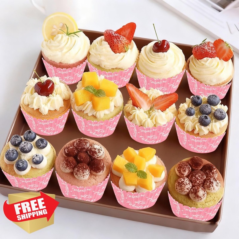 Kiopdse 40th Hot Pink 2x1.25 Cupcake Liners 100pc gallery