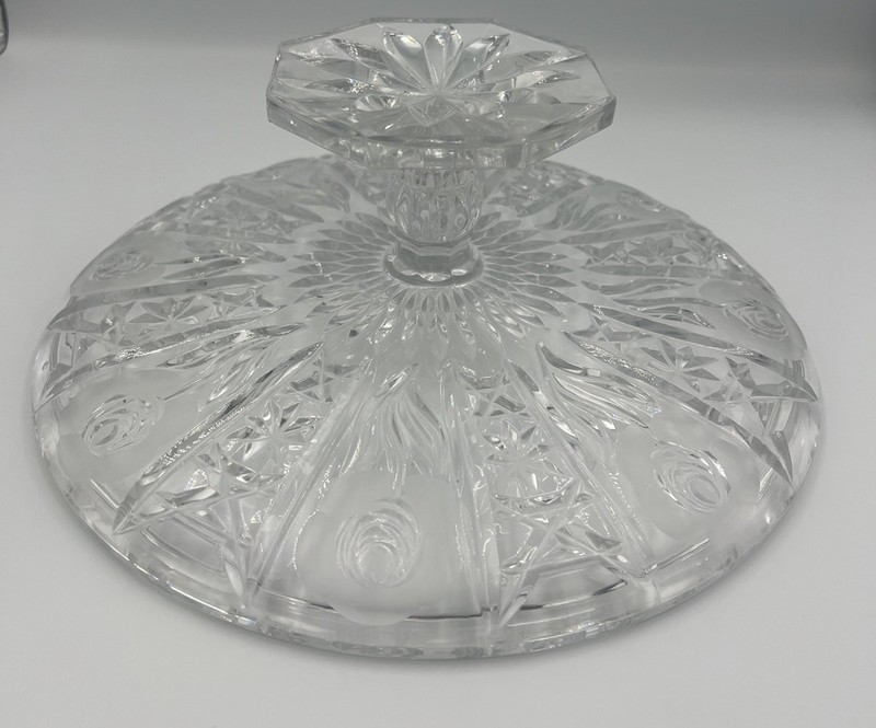 Vintage Leonard Crystal 11.25”x 4.25” Etched Cabbage Rose Pedestal Cake Plate gallery