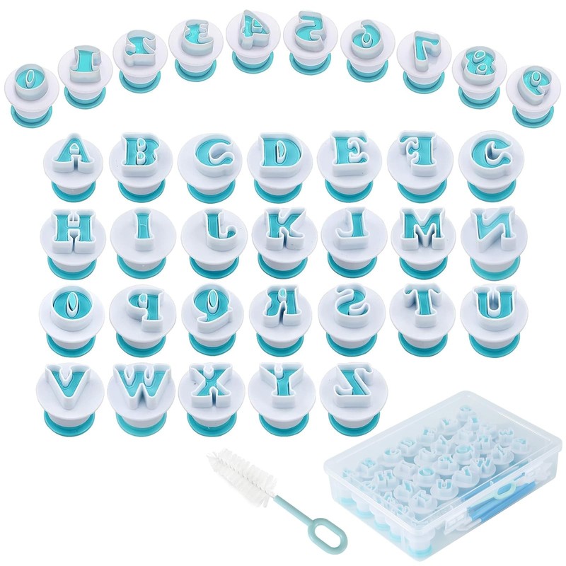 36-Piece Alphabet & Number Cookie Cutter Set with 8 Carving Tools and Cleanin…