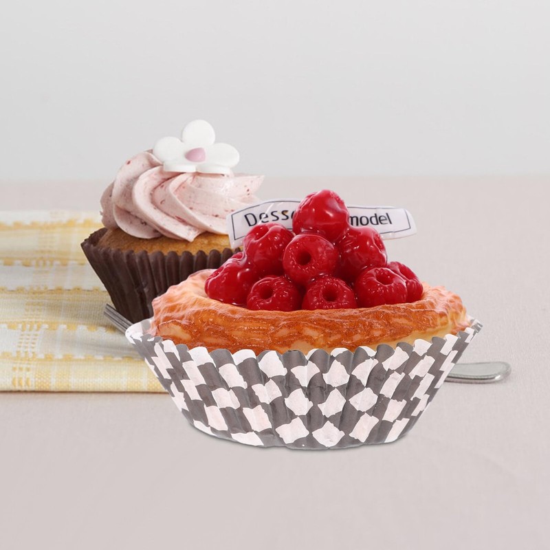 100 PCS Black White Checkered Cupcake Liners Baking Cup Wrappers 2.95 Inch gallery