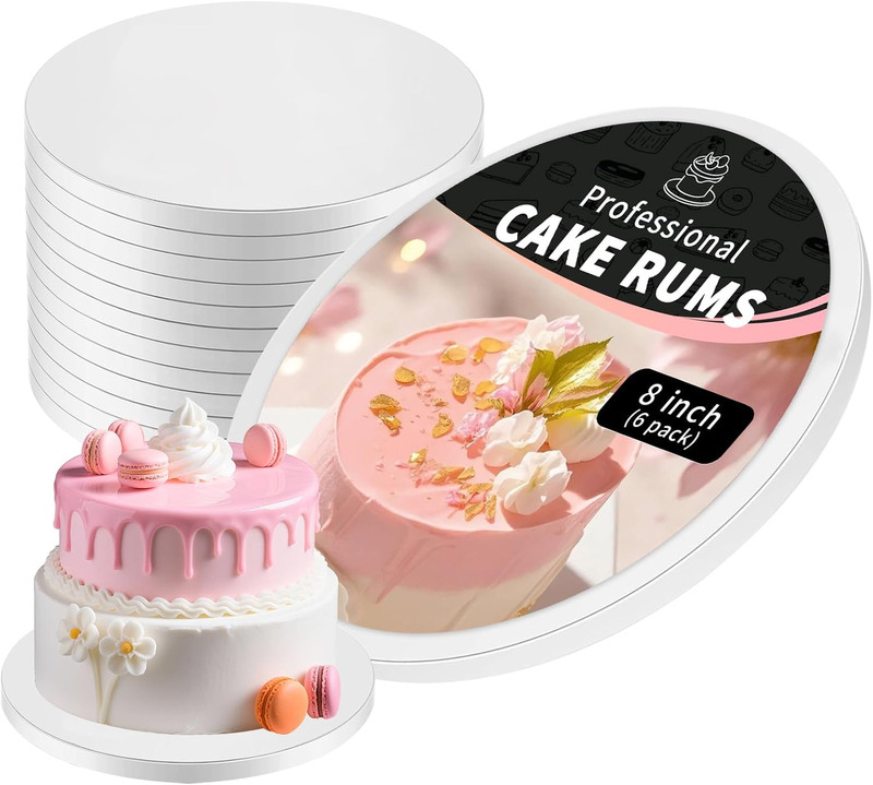 8 Inch Cake Boards Round Pack of 6 Food Grade Sturdy White Cake Drums for