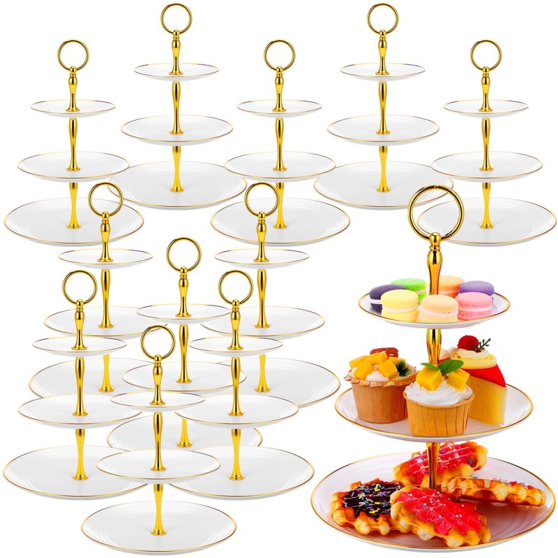 12 Pack 3 Tier Cupcake Stand Bulk Tiered Dessert Stand Thick Plastic Serving …