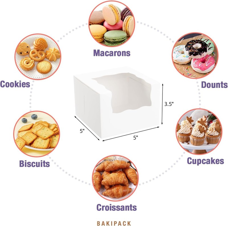 25 Roll Cake Boxes White Bakery Boxes with Window 5x5x3.5 inches Cookies Boxe… gallery