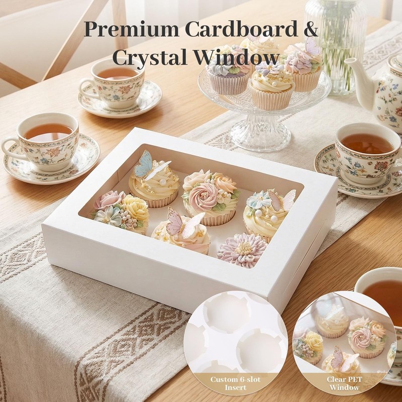 6 PCS White Cupcake Boxes 6 Count Containers Window Holding 36 Pastry Birthday gallery
