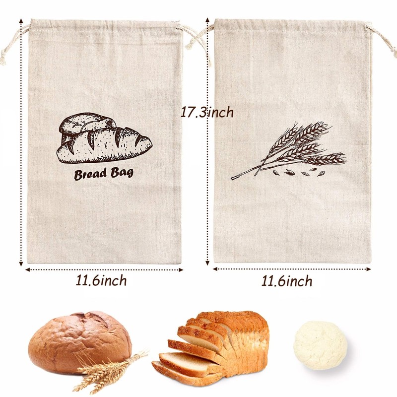 Bread Bags, 2-Packs Linen Bread Bags for Homemade Container, 17.3×11.6 Inches... gallery