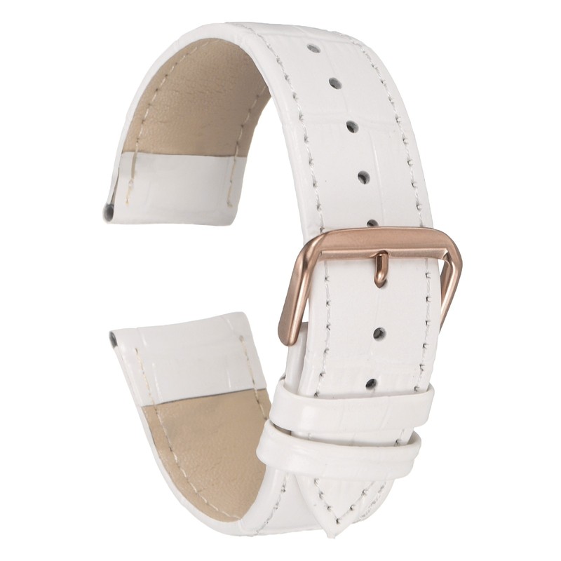 22mm Classic White and Rose Gold Print Leather Watch Strap
