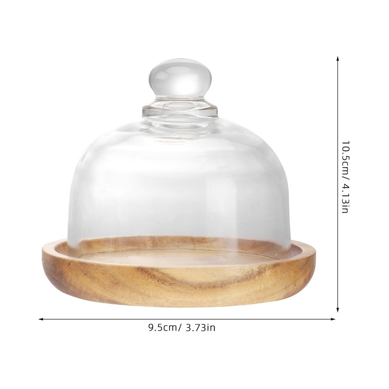 Cake Stand with Dome Lid: 10.5cm/4.13inch Mini Cake Stand with Lid Wooden Tra... gallery