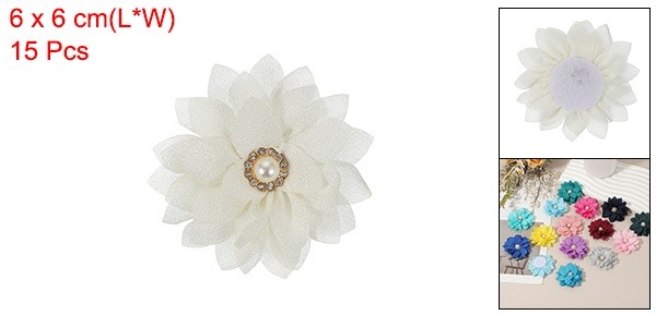 15Pcs 2" Fabric Flowers Rhinestone Pearls Sewing Fabric Flowers White gallery