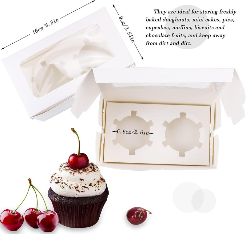 30 Pack White Paper Cupcake Boxes with 2 Cavity Cookie Gift Boxes with Clear Win gallery