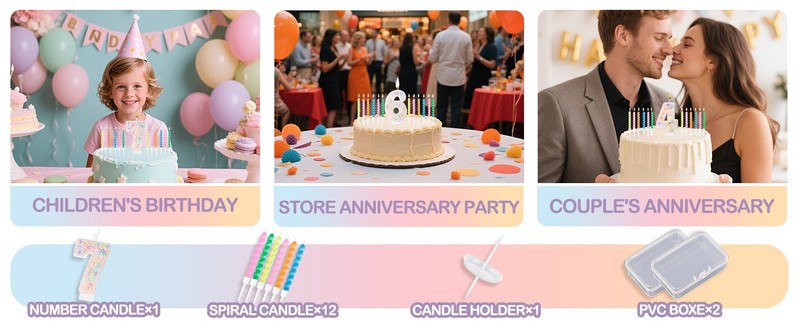 Ceya Number 6 Birthday Candles with 12 Pcs Pastel Rainbow Spiral Sparkle gallery
