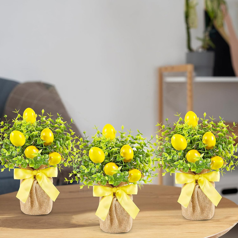 3 Pack Artificial Potted Lemon Flowers Plastic Faux Lemons in Small Burlap Bag V gallery