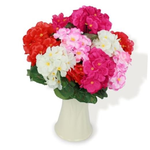 Mixed Color Artificial Geranium Flowers UV Red, Rose Pink, White, Light Pink
