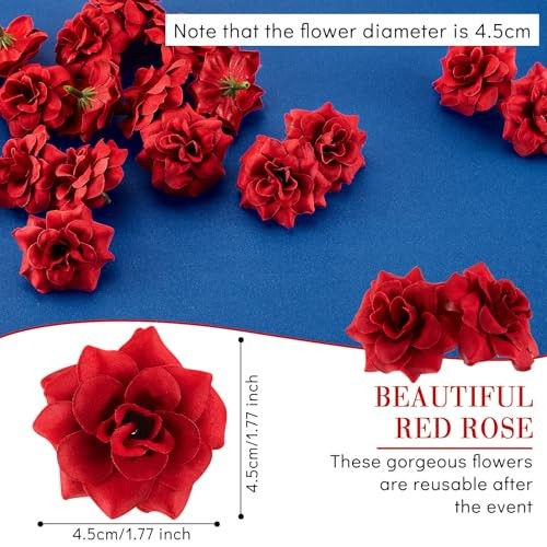 Syhood 100 Pieces Artificial Roses Head 1.77 in Rose Small Silk Fake Floral Red gallery