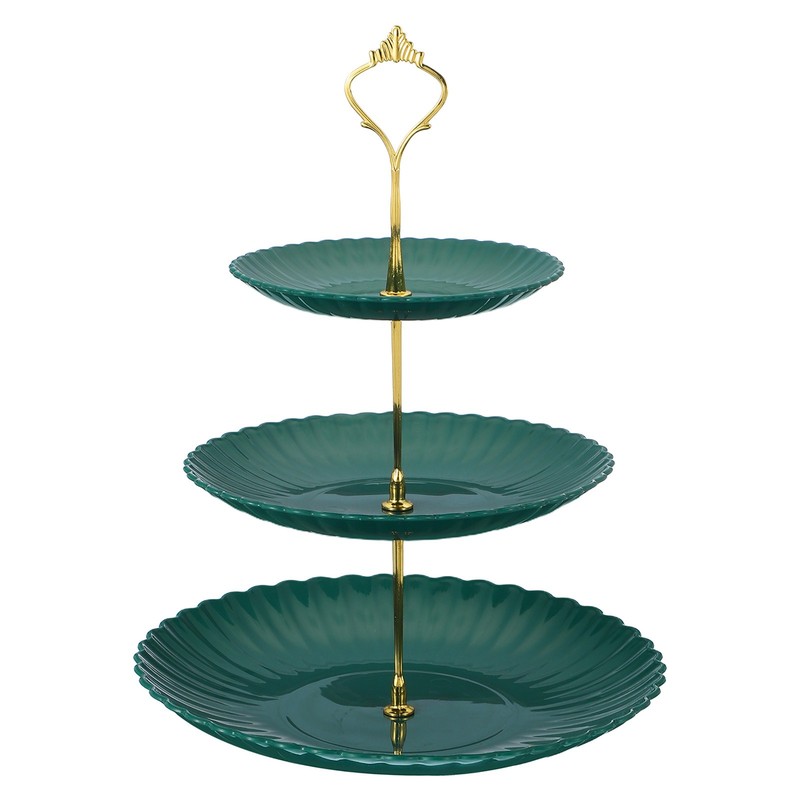 3-Tier Cupcake Stand Holder, 15/20/25cm Tiered Serving Tray, Green(Lines)