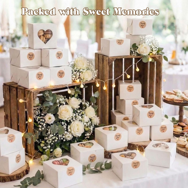 20 PCS 4x4x2.5 In Mini Bakery Cookie Boxes Clear Window Cupcake Pastry gallery