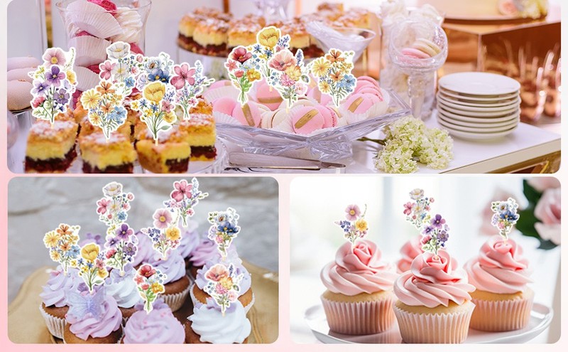 Wildflower Birthday Party Decorations, 36PCS Flower Floral Cupcake Toppers gallery