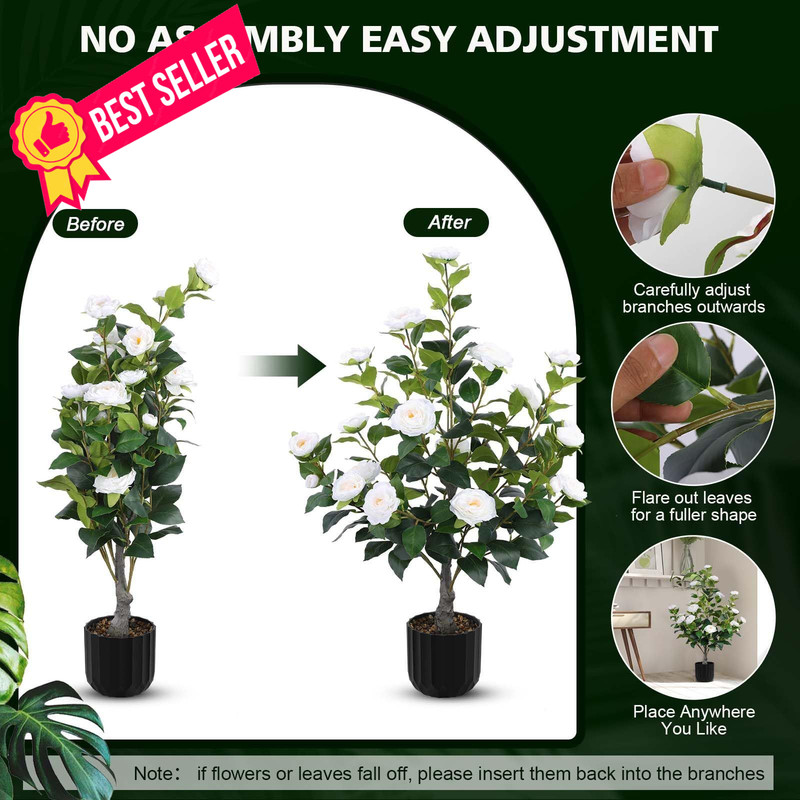 Hananona 2 Pcs Artificial Camellia Trees Faux Plant in Medium, White gallery