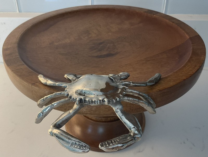 Wooden Pedestal Cake Stand With Pewter/Aluminum Crab Tropical Vagabond House?
