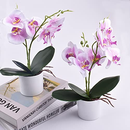 Artificial Orchid Flowers, 2 Pieces Potted Orchid Flowers Fake Orchids Purple gallery