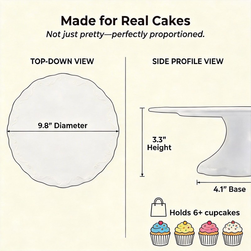 10 Inch Cake Stand, White Ceramic Round Pedestal Stand for Dessert Table, Ele... gallery