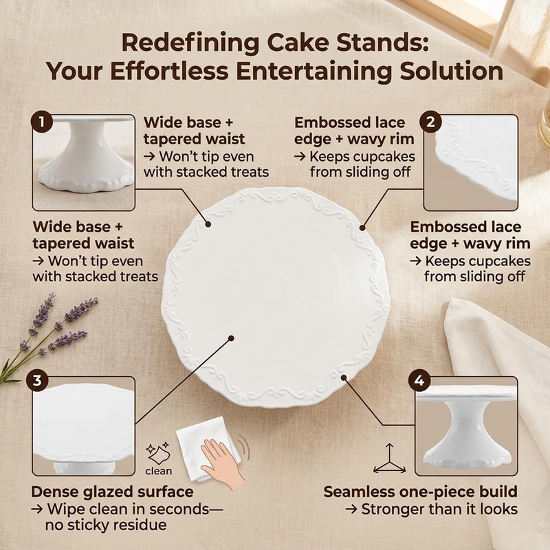 10 Inch Cake Stand, White Ceramic Round Pedestal Stand for Dessert Table, Ele... gallery
