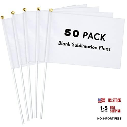 50 Pcs Small White Flags on Sticks – Sublimation Flags Blank 5×8 Inch Mini