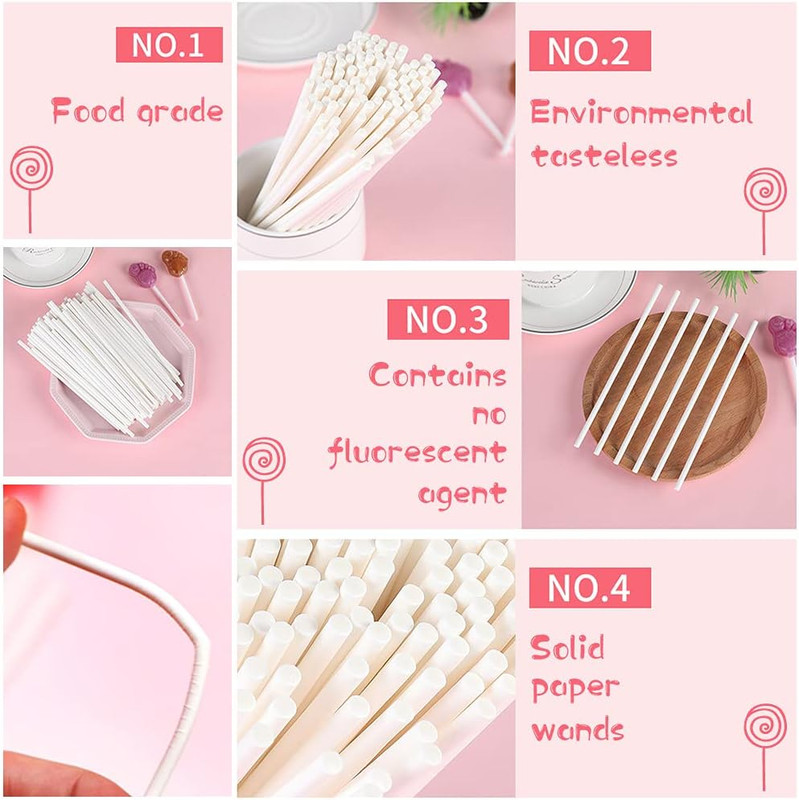 500PCS 4-Inch White Lollipop Sticks,Paper Sucker Stick,Cake Pops Stick for Candy gallery