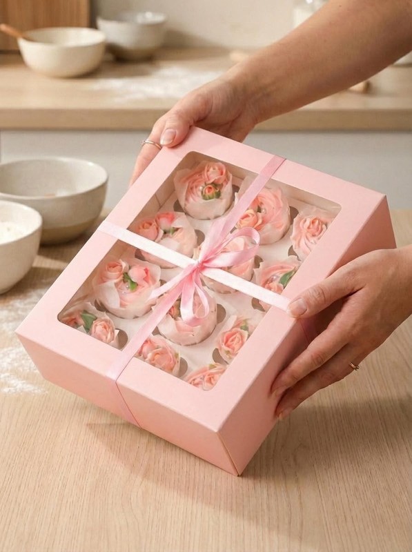 10 PCS Pink 12 Cupcake Containers Box Carrier With Window 13x10x3.5 Inch gallery