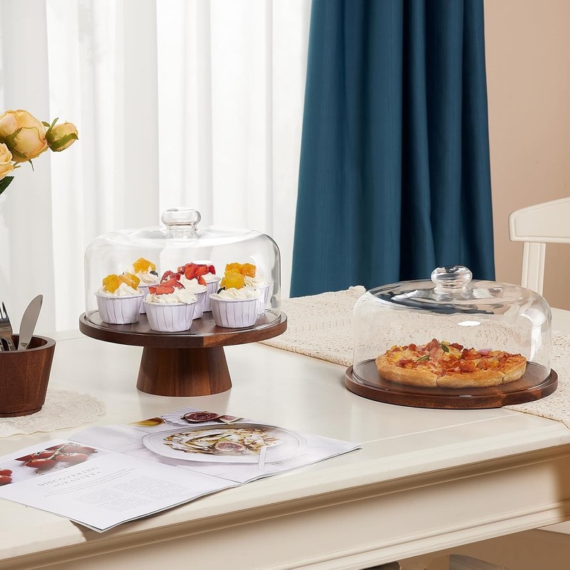 11-Inch Removable Glass Dome Acacia Cake Stand – Centerpiece for Any Occasion gallery