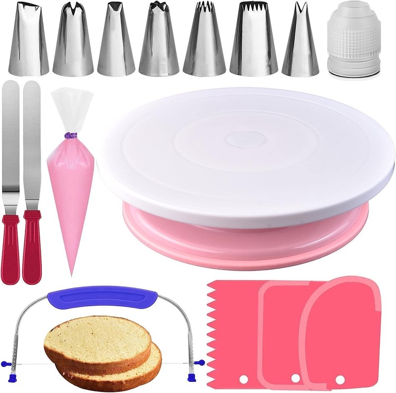 35PCs Cake Turntable and Leveler-Rotating with Non Slip pad-7 Icing Tips and ... gallery