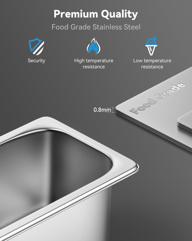 8 Pack Hotel Pans with Lids, 1/4 Size 6" Deep Stainless Steel Steam Table Pan... gallery