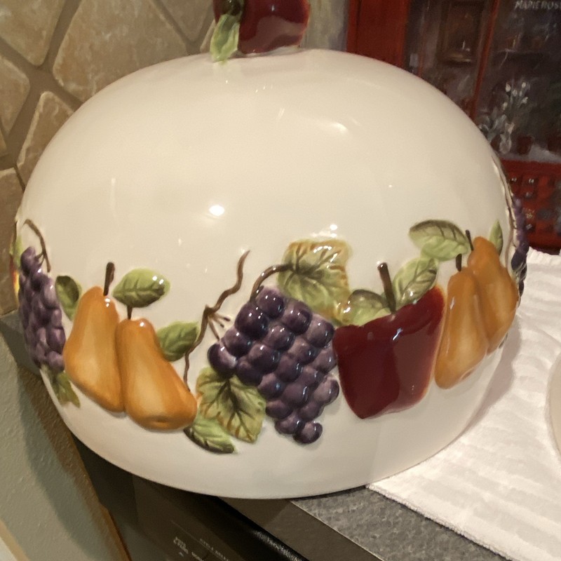 VTG BH&G HOME INTERIORS SONOMA VILLA HANDPAINTED EARTHENWARE CAKE STAND & DOME gallery