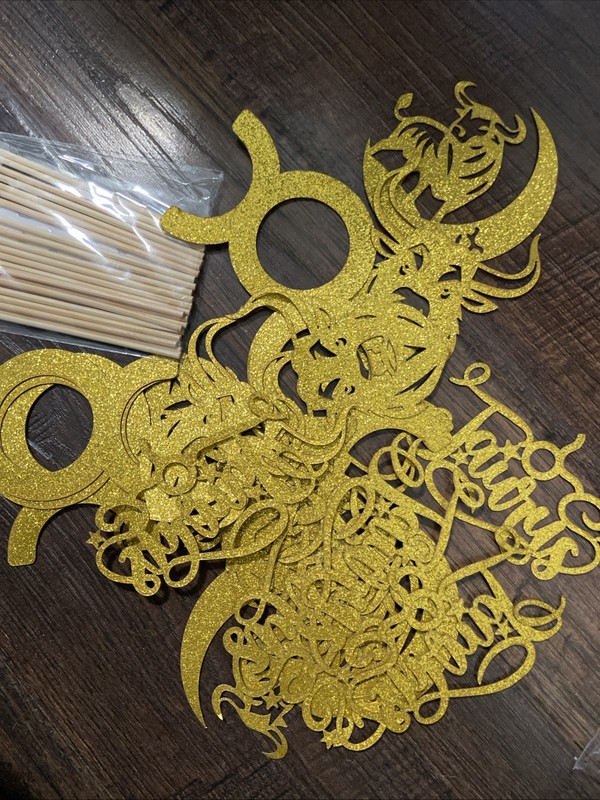 Food Pick Taurus 24 Pieces. Astrology Sign Gold Sparkle