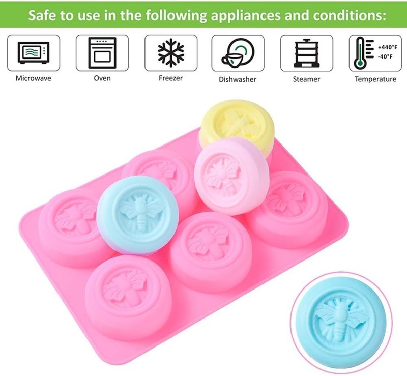4 Pack Bumble Bee Silicone Molds, Honeybee Round Soap Molds for Pink gallery