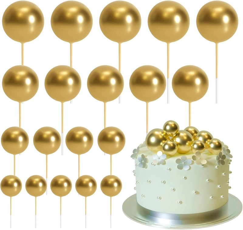 20 Pcs Ball Cake Topper Decorations Mini Balloons Cake Topper Sticks Gold Cake