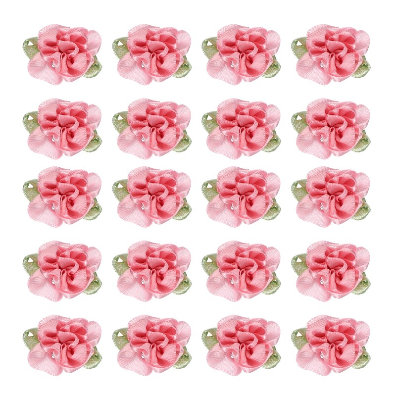 20Pcs 1″ Ribbon Flowers Bows Mini Satin Roses Flowers Pink/Dark Pink