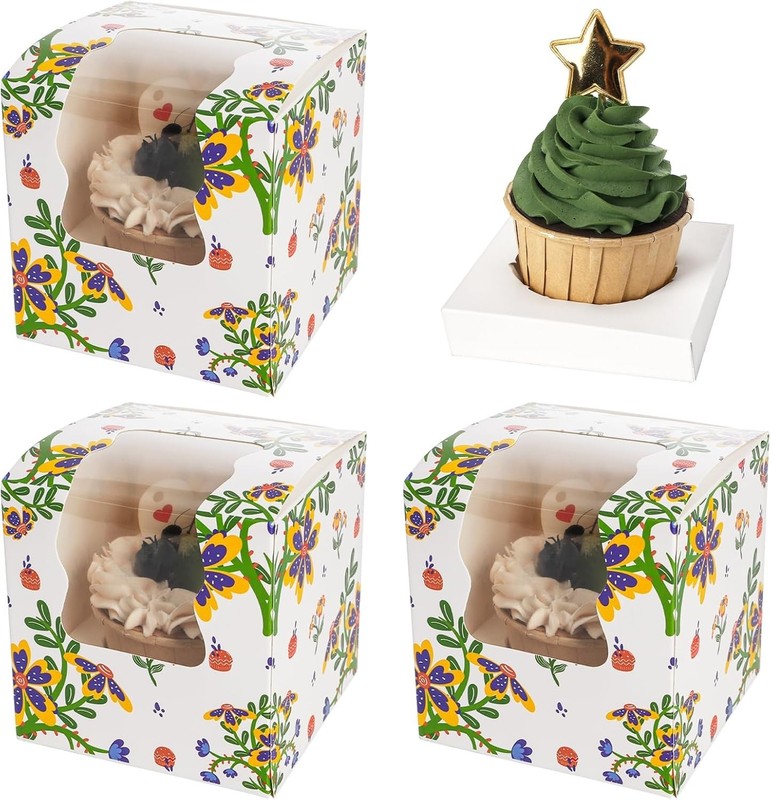 100 Pack Individual Cupcake Containers Food Grade Cupcake Boxes with Window