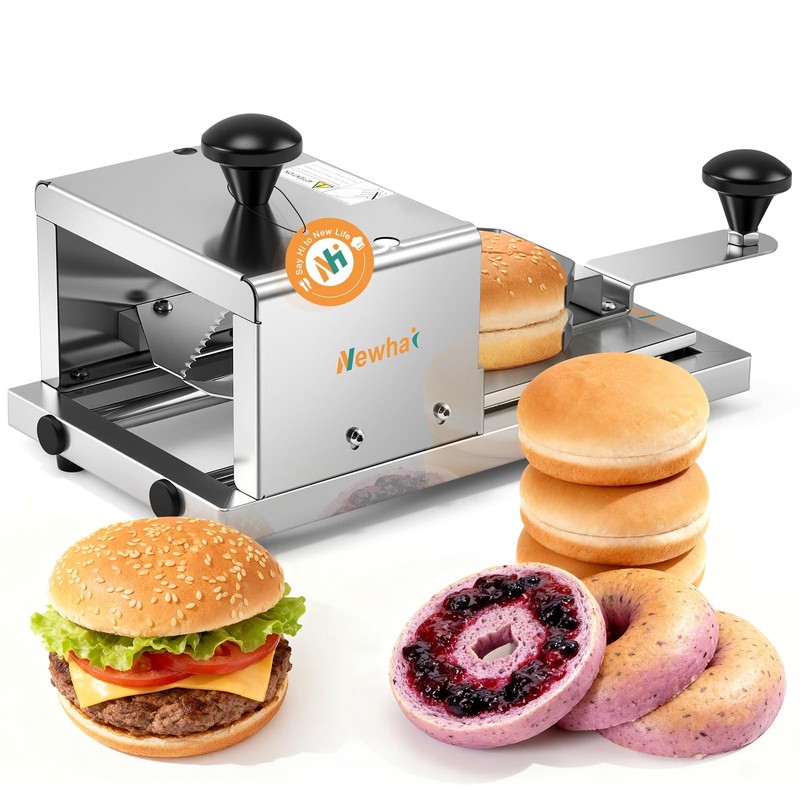Commercial Bagel Slicer Manual Hamburger Bun Cutter Bread Guillotine with Sta…