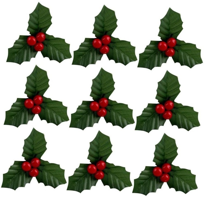 10Pcs Christmas Holly Berries Faux Berry Flowers with Leaves Xmas Berry Red gallery