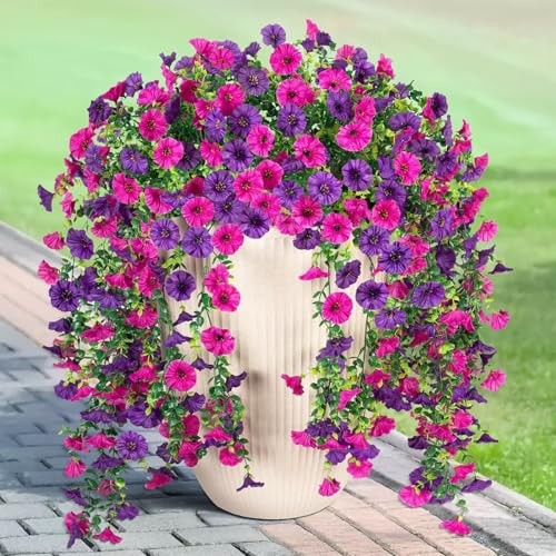 Artificial FlowersPcs Fake Hanging Flowers for 2 Purple Blue & Purple Red