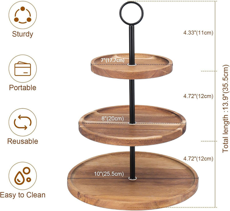3 Tier Cupcake Stand, Wood Tiered Serving Tray Cupcake Tower, Serving Stand Disp gallery