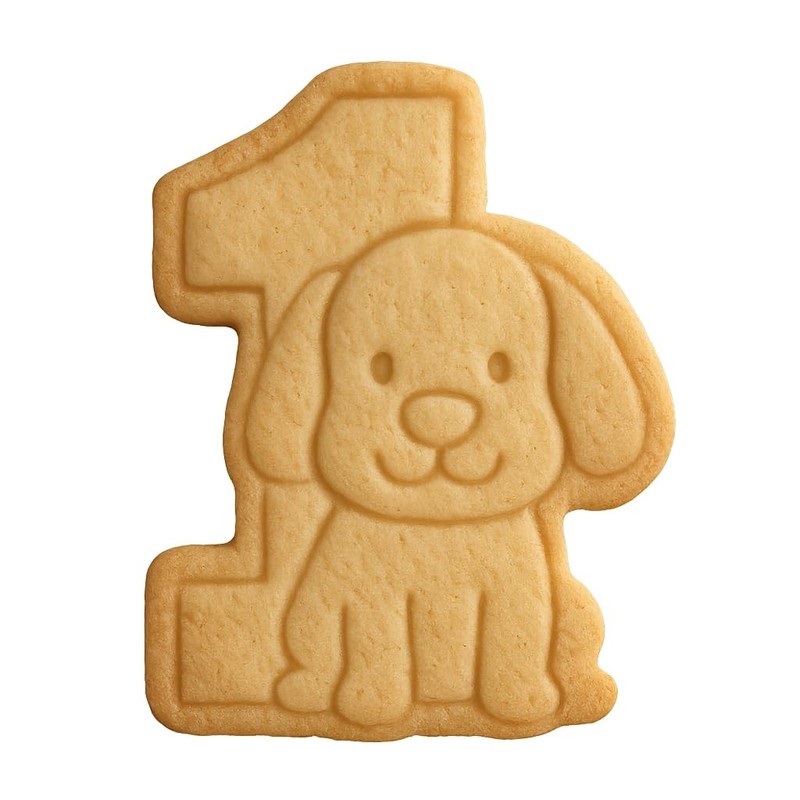 Number 1 with Puppy Cookie Cutter & Stamp 4×3″ for Baking & Fondant Clay Gifts