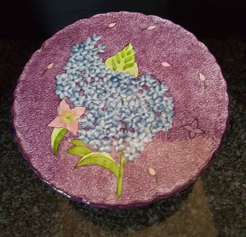 GATES WARE BY LAURIE GATES CERAMIC HYDRANGEAS LILLIES FOOTED PEDESTAL STAND- EUC gallery