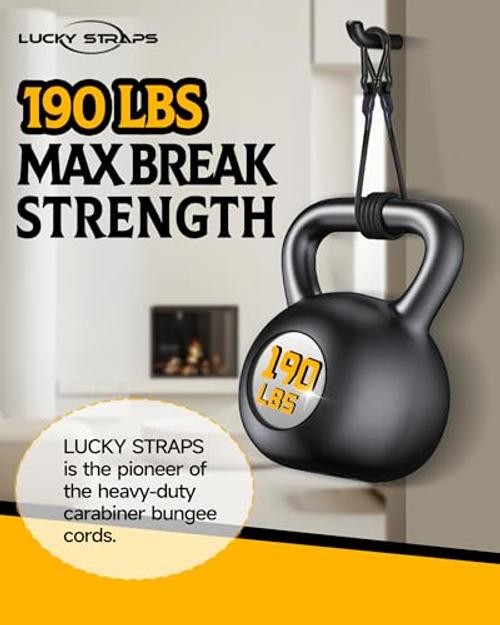60'' Real Heavy Duty Carabiner Bungee Cords Outdoor with 190 Lbs Max Break gallery